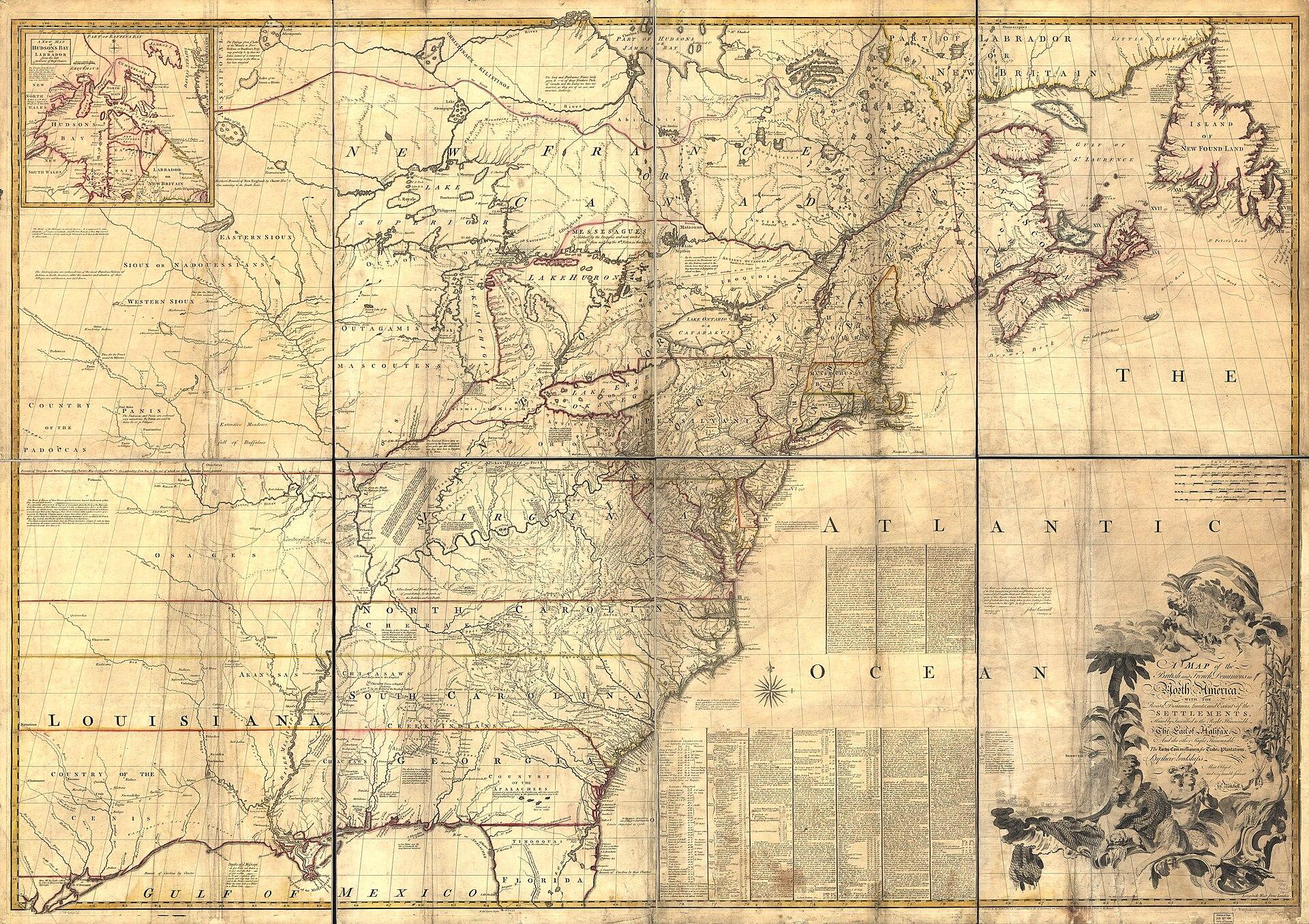 Map of the British and French Dominions in North America, 1755. John Mitchell; engraved by Thomas Kitchin.