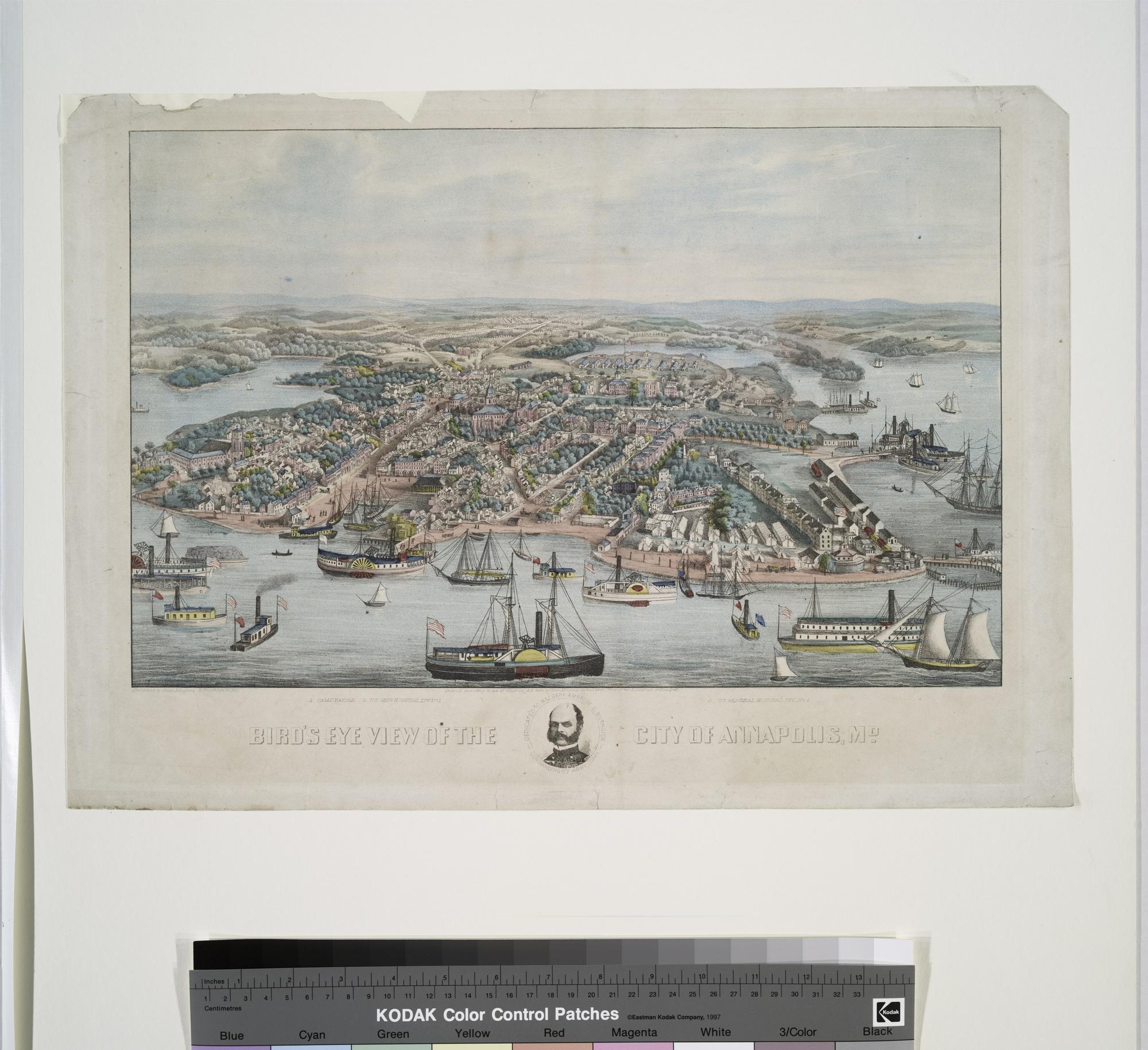 Bird’s eye view of the city of Annapolis, Md., 1864. Possibly Edward Sachse, artist and lithographer.. Bird's-eye illustration / lithograph.