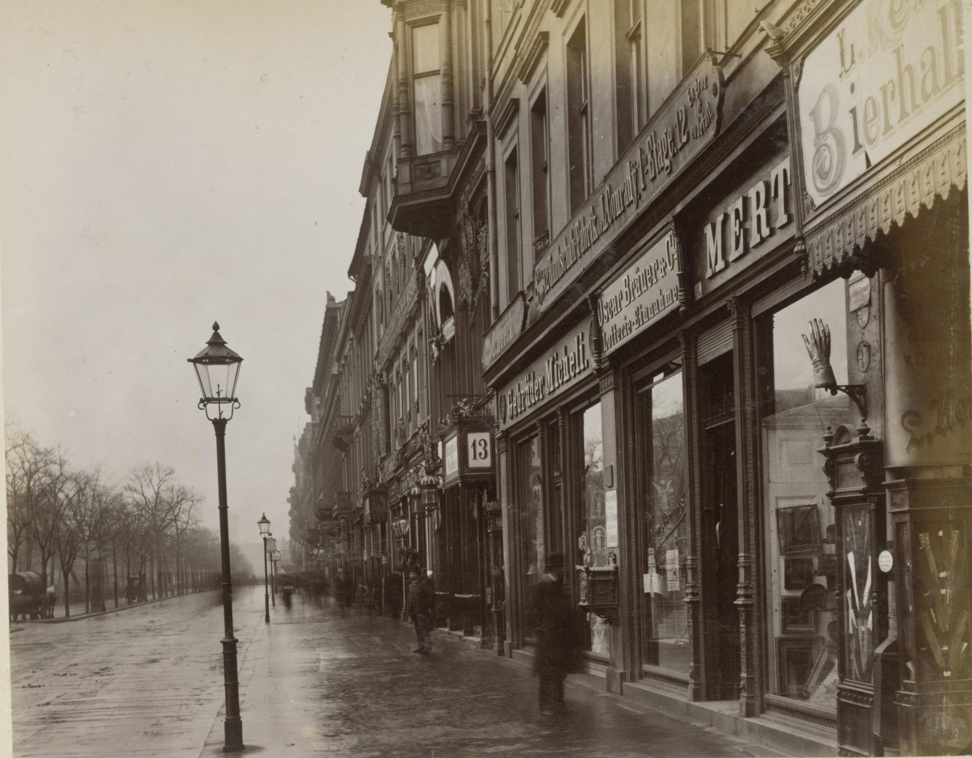 Unter den Linden, from west to east, 1886–1892. Friedrich Albert Schwartz.. Street photograph.