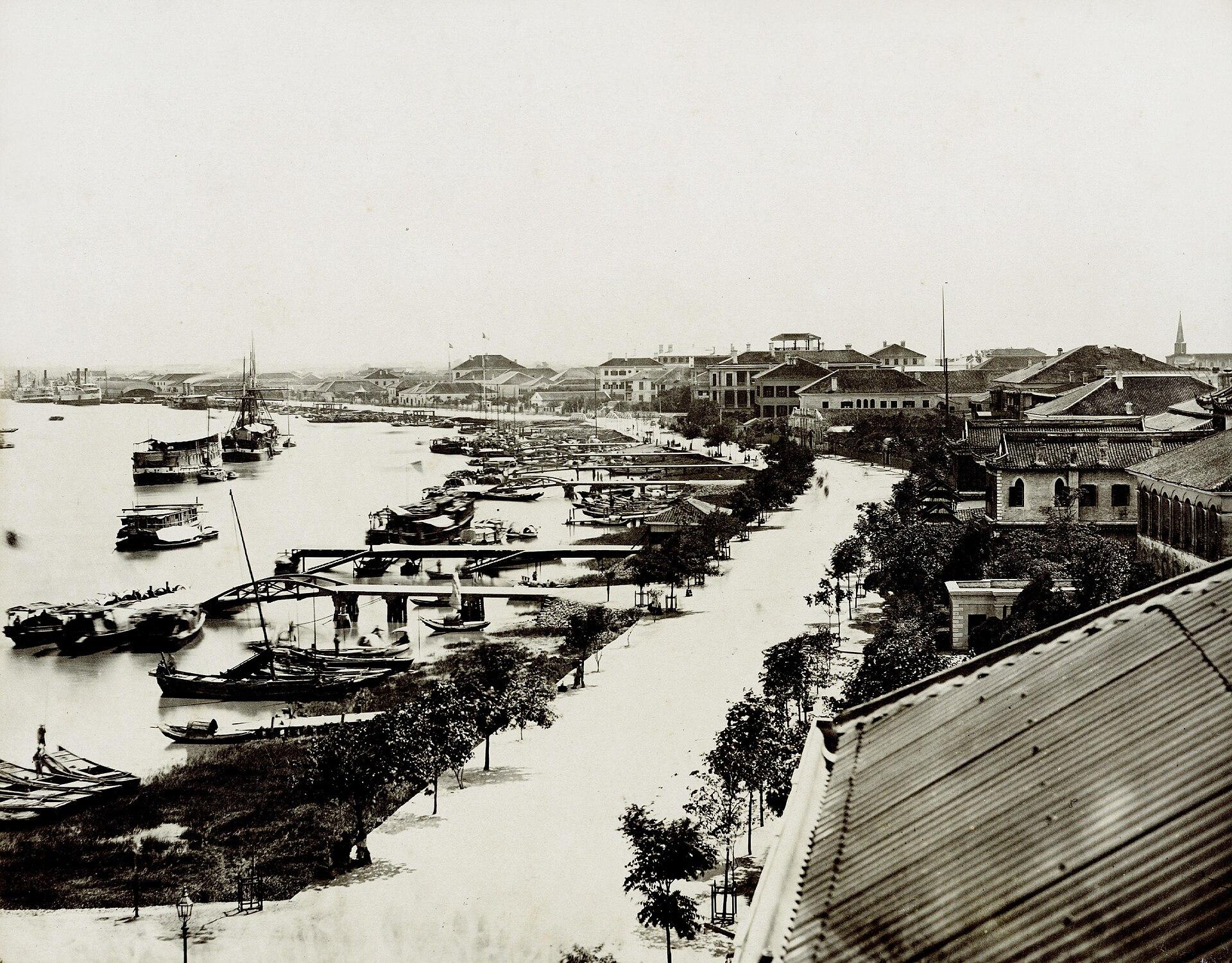 The Bund, Shanghai, c. 1875. Lai Afong. Catalog date circa 1875. The file name says c. 1870.. Elevated photograph.