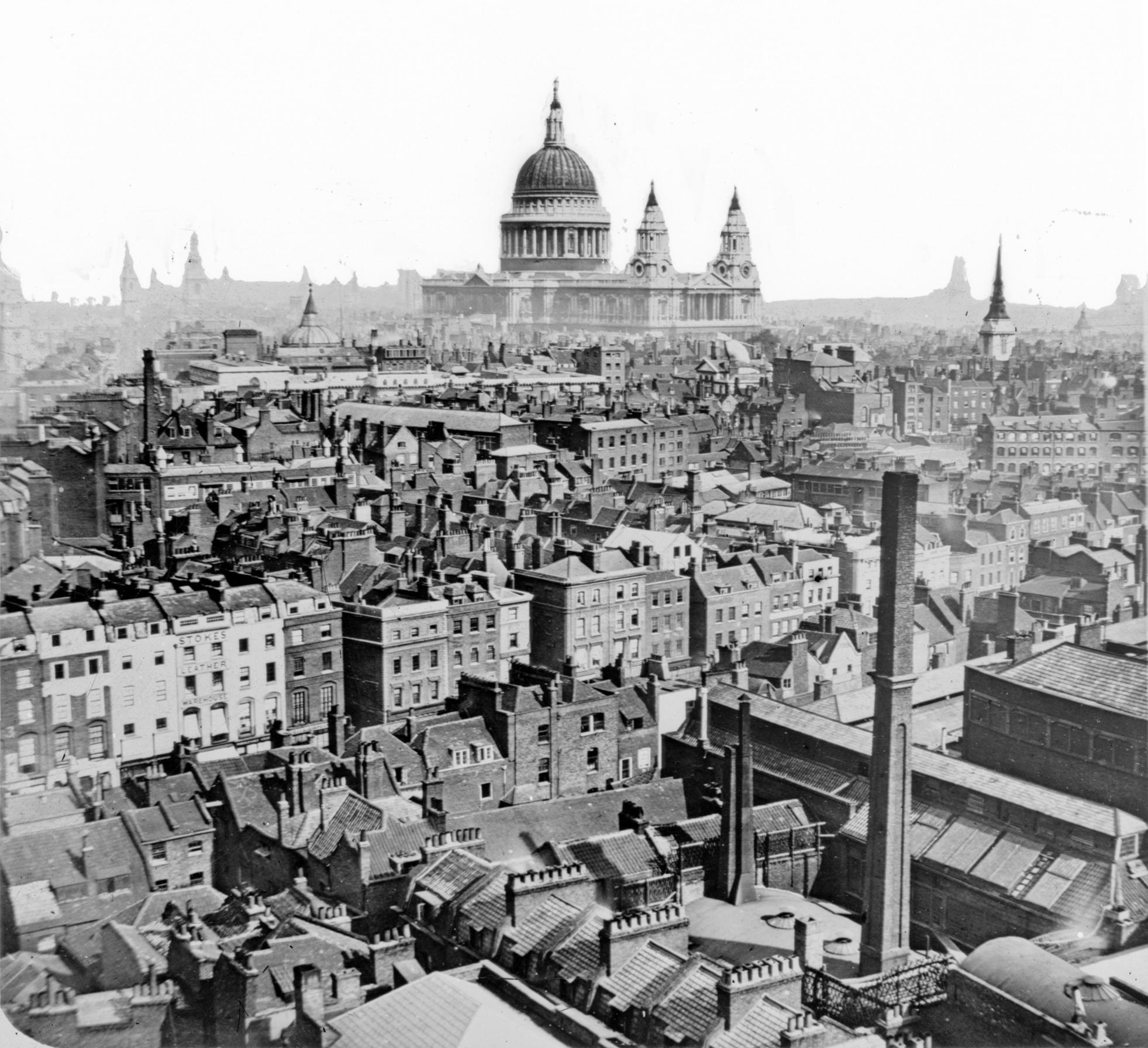 On the rooftops of London, c. 1865. Unknown photographer. National Library of Ireland, STP_0424.. Elevated photograph.