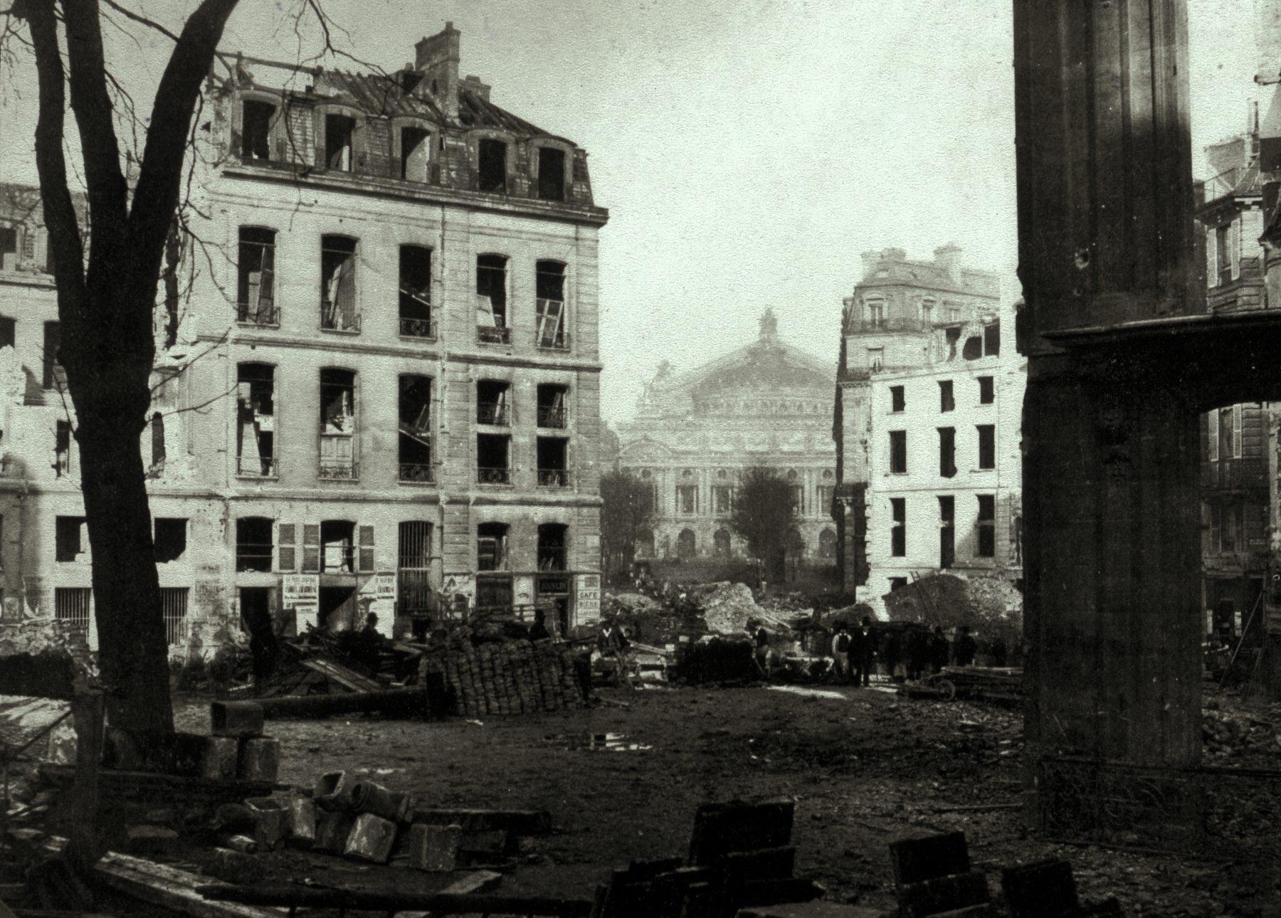 Avenue de l’Opéra — demolition, c. 1877. Charles Marville. Street photograph.