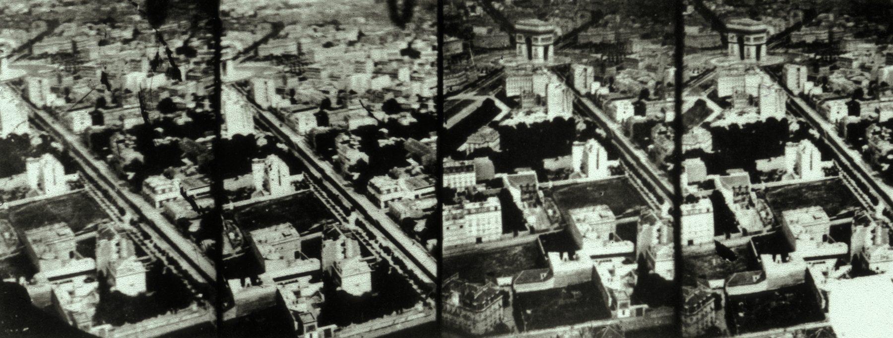 Aerial view of Paris — Place de l’Étoile, 1868. Nadar (Gaspard-Félix Tournachon), from Henri Giffard’s tethered balloon.. True aerial photograph.