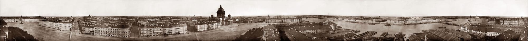 Panorama of Saint Petersburg, 1861. Period drawn panorama (waterfront strip).. Bird's-eye illustration / lithograph.