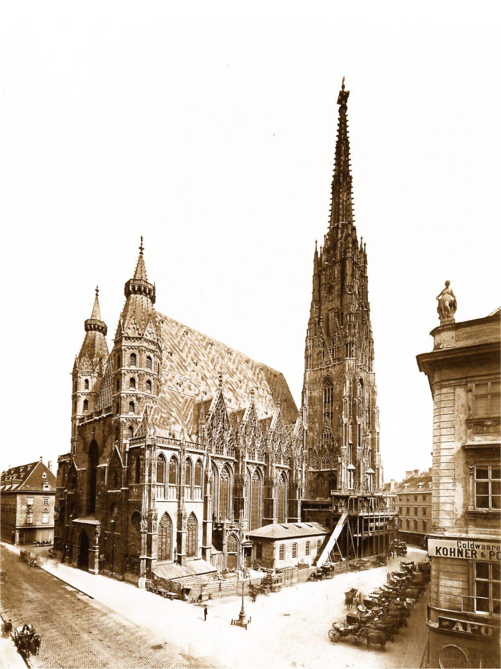 St Stephen’s Cathedral, Vienna, c. 1870. Michael Frankenstein, photographer.. Elevated photograph.